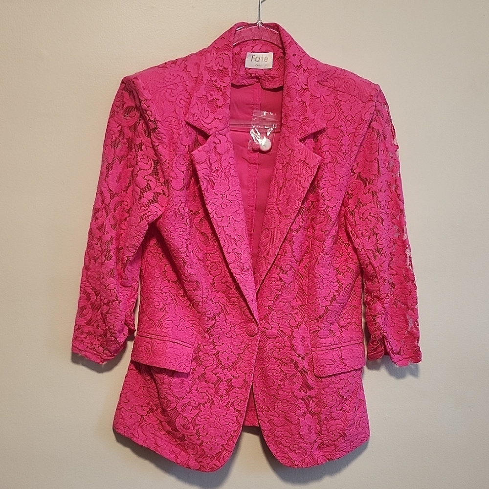 NWOT Fate Hot Pink Elegant Lace Blazer - Picture 3 of 9